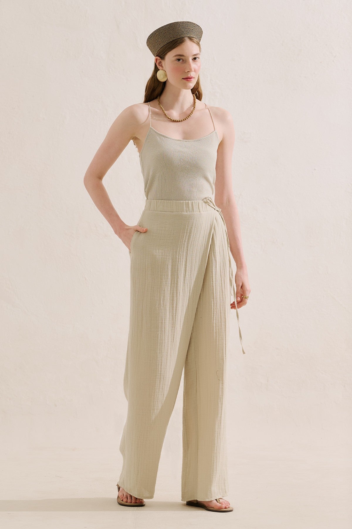 Muslin Wrap-Style Pants Sand