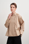 Gabardine Stand-Collar Trench Shirt Camel