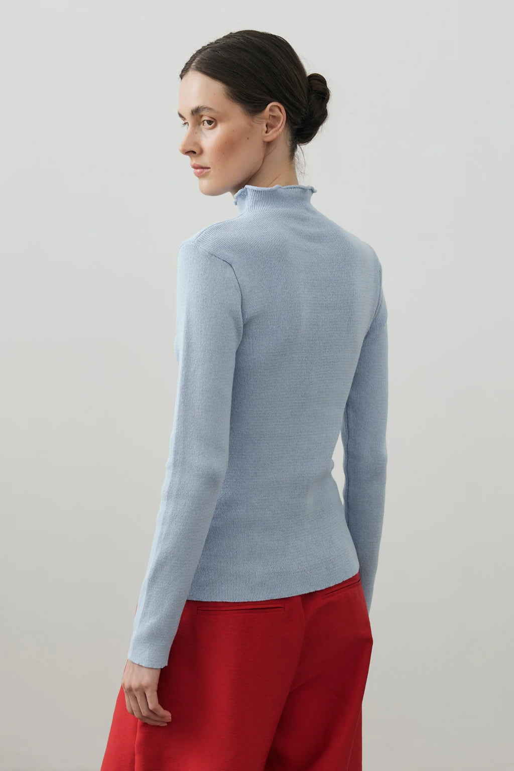 Fine-Ribbed Cotton Knit Bodysuit Baby Blue