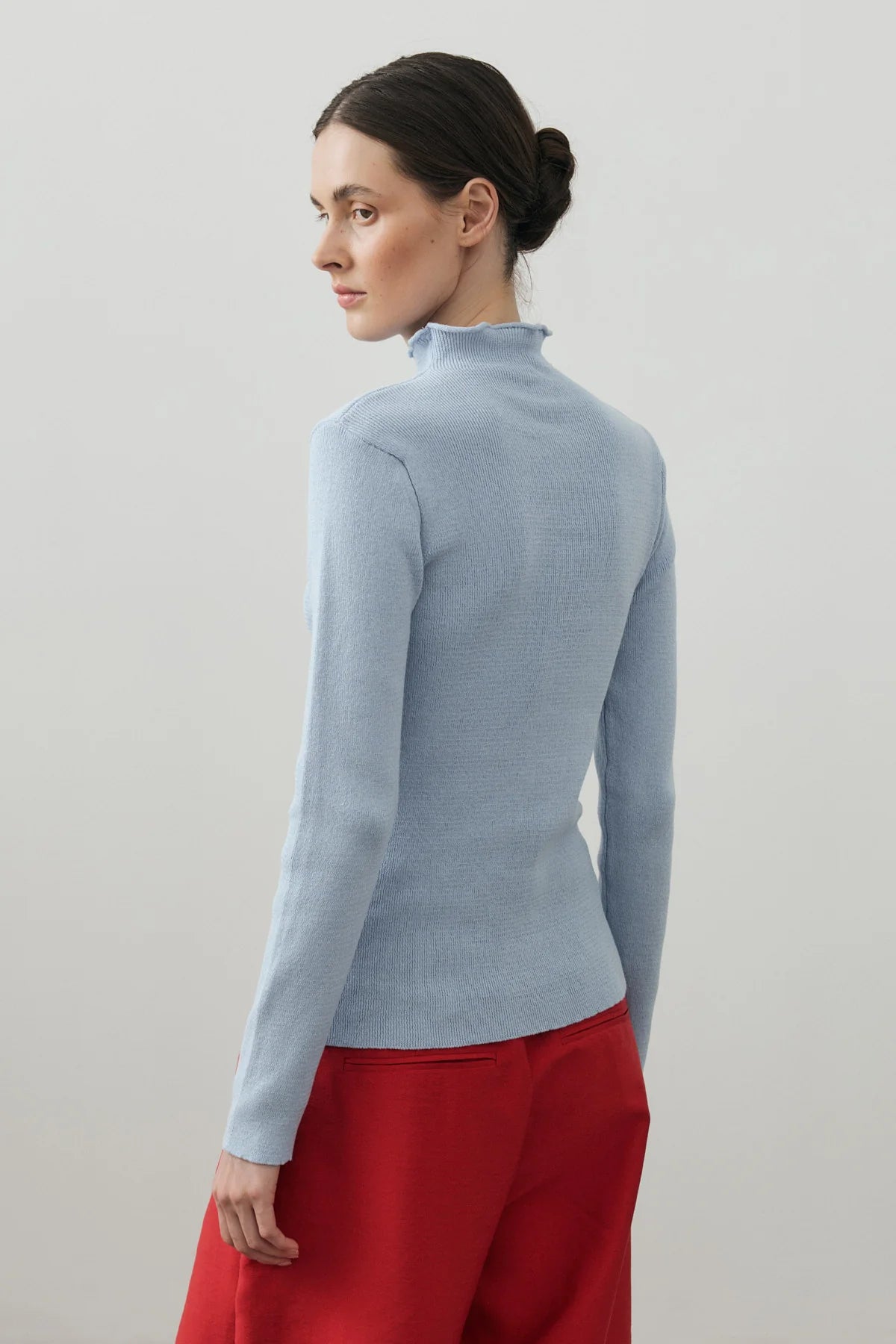 Fine-Ribbed Cotton Knit Bodysuit Baby Blue