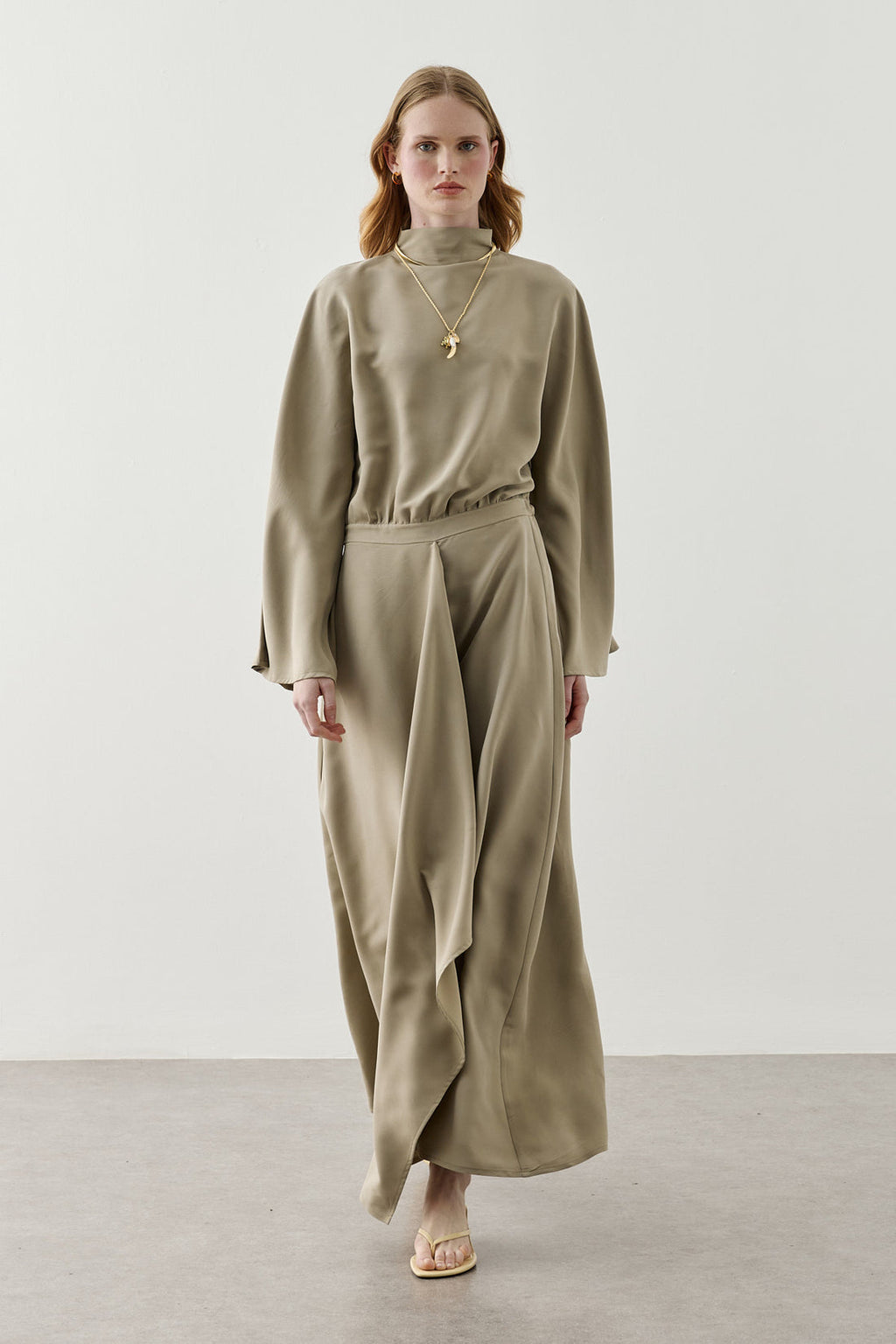 Front Panelled Tencel Dress Olive