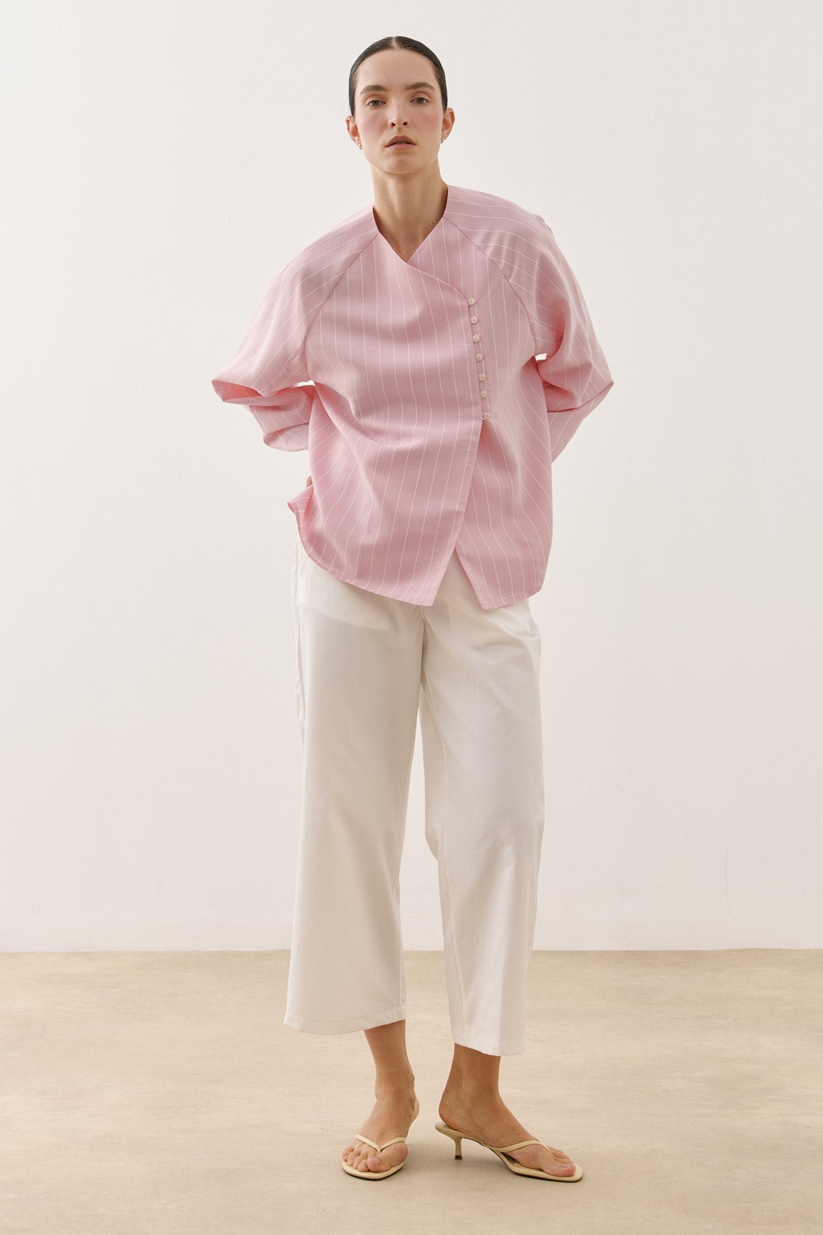 Striped Modal Kimono Shirt Pink