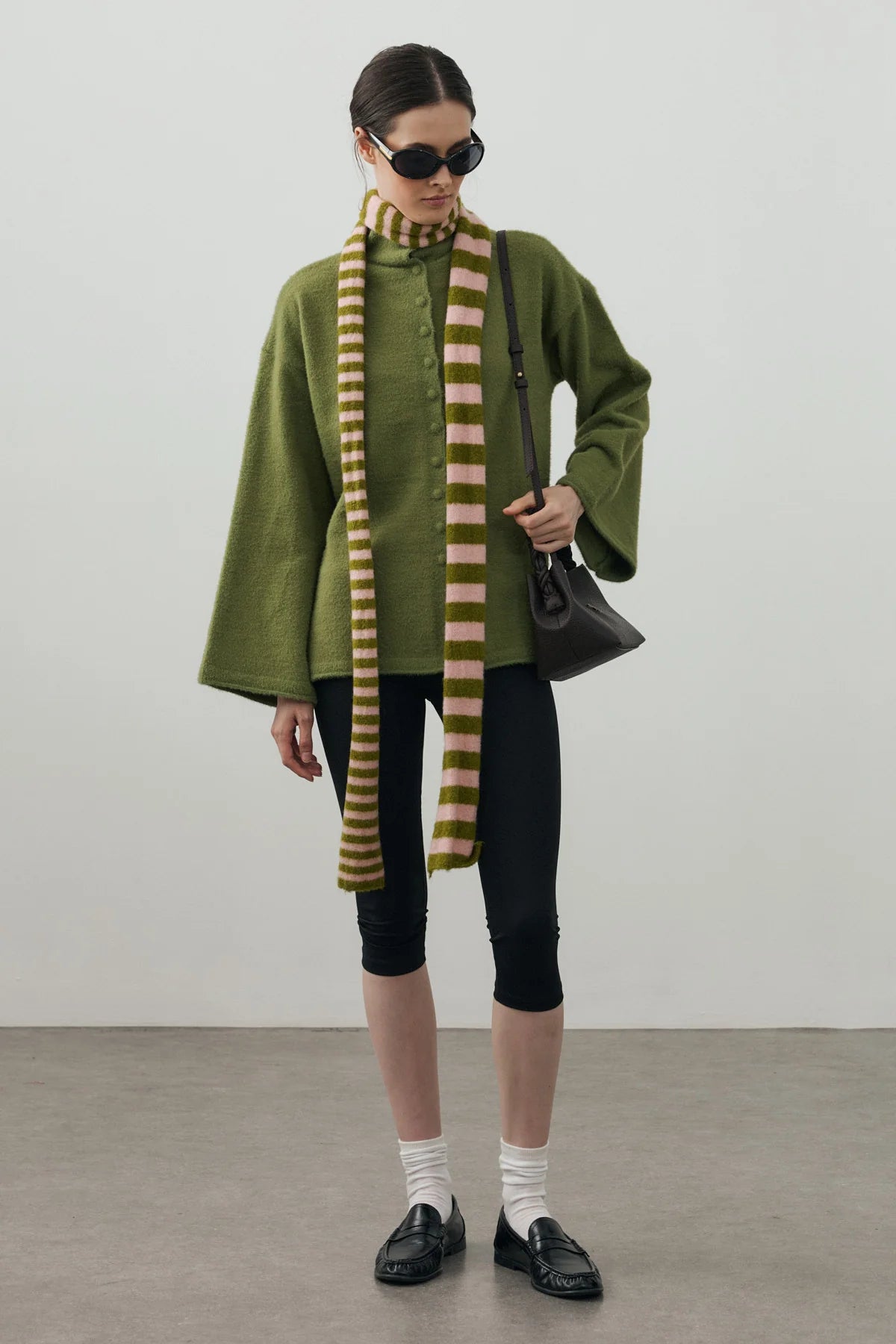 Striped Slim Scarf Moss And Pink