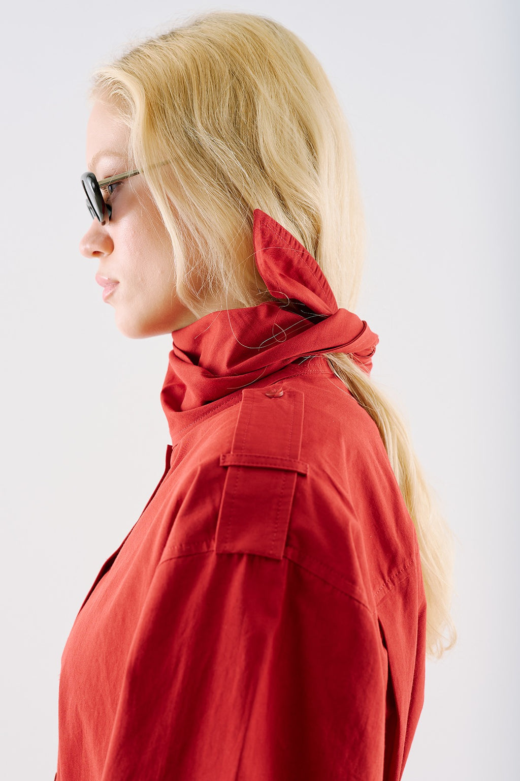 Scarf-Tie Collar Shirt Red