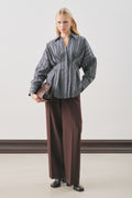 Pleated-Detail Shirt Brown Striped