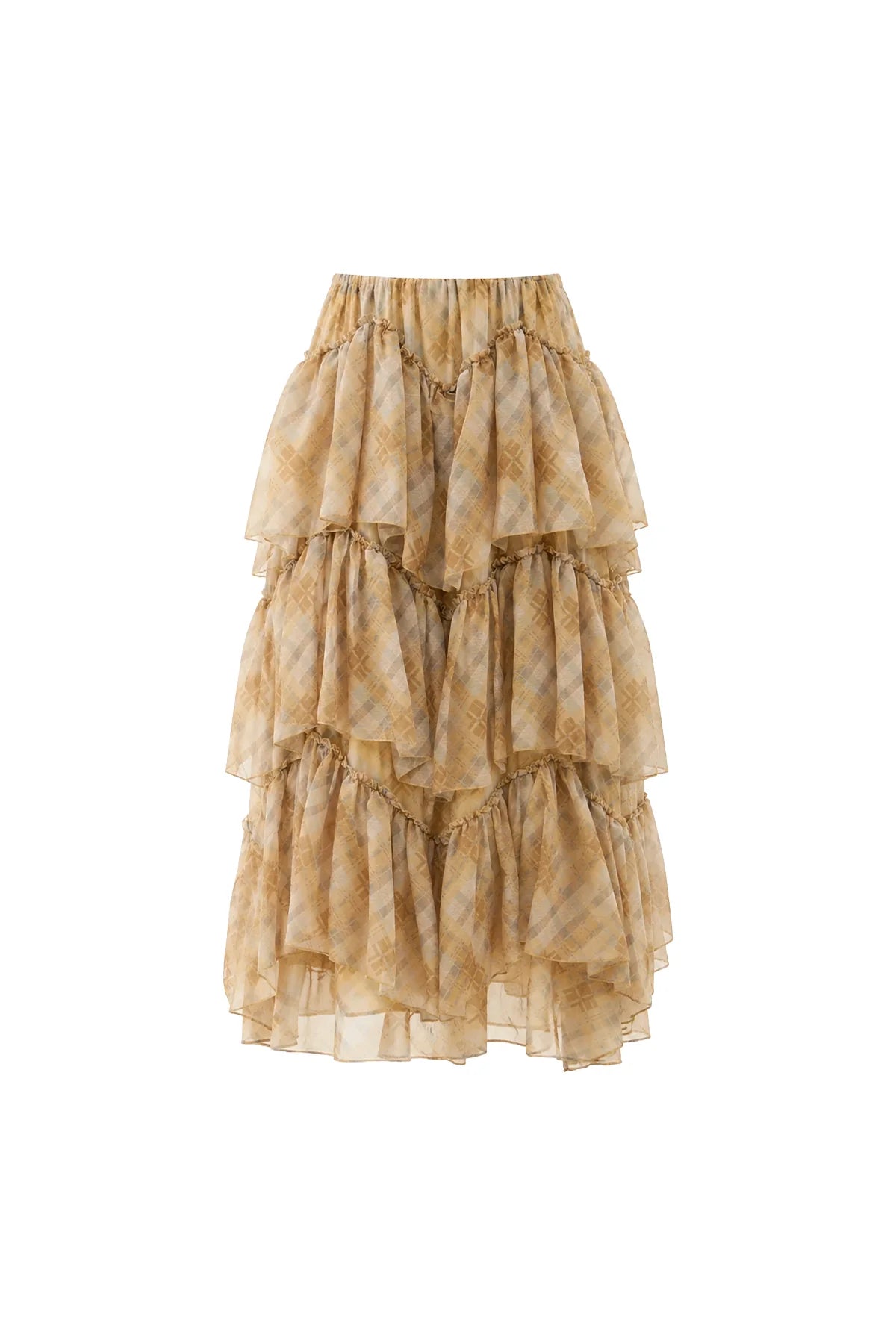 Multi-Panel Plaid Skirt Yellow