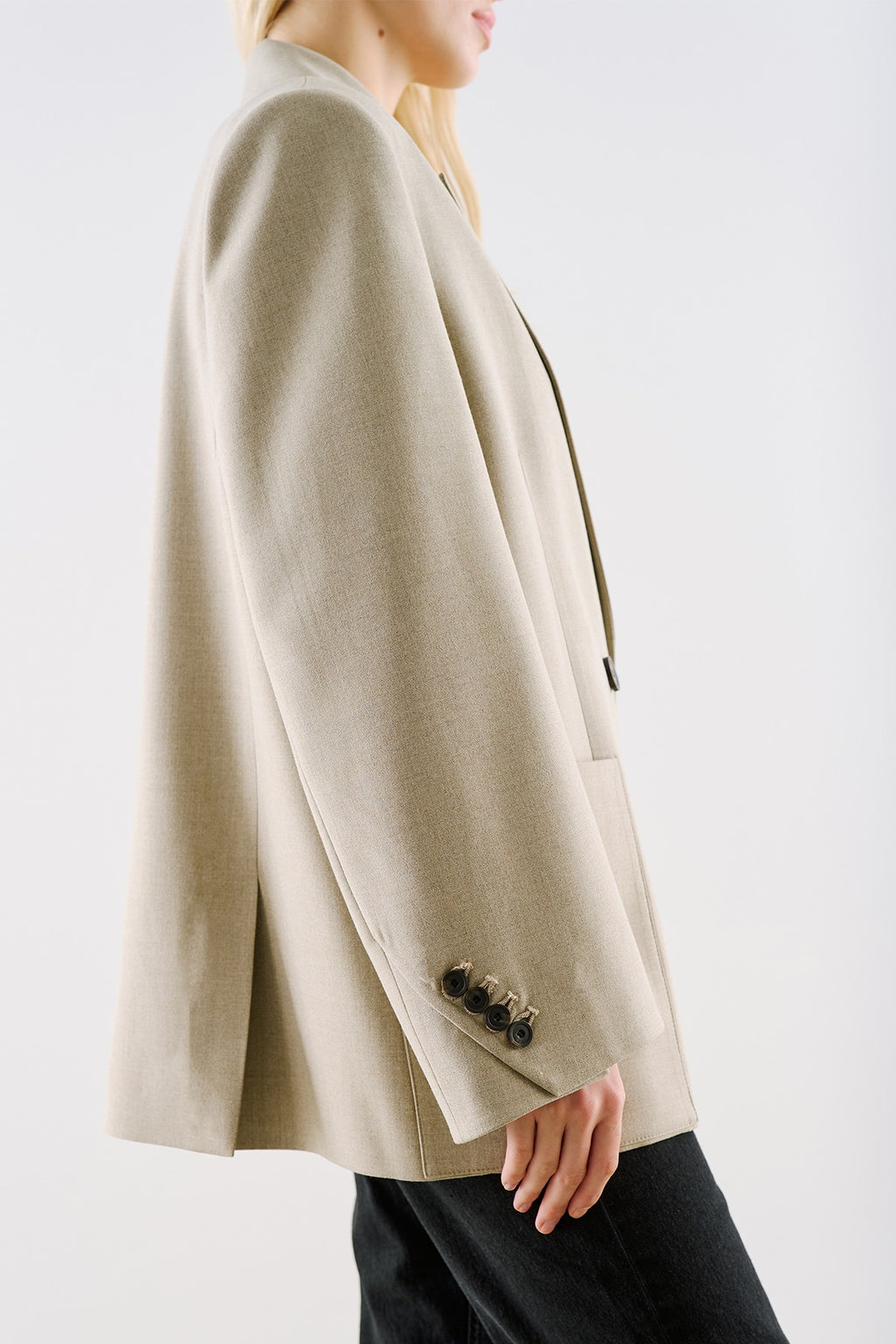 Belted Double-Breasted Pocket Blazer Jacket Stone