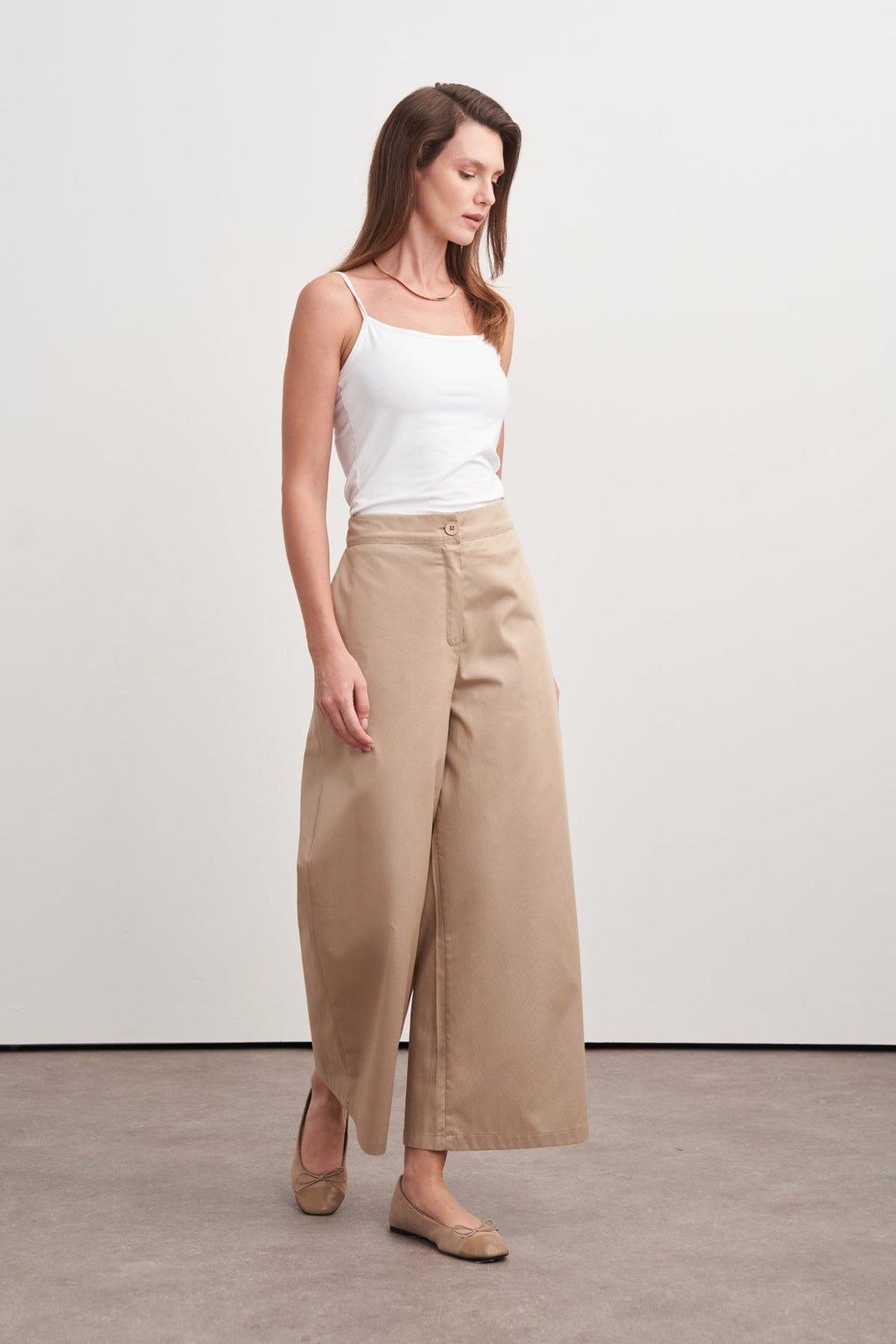 Gabardine Cropped Pants Camel