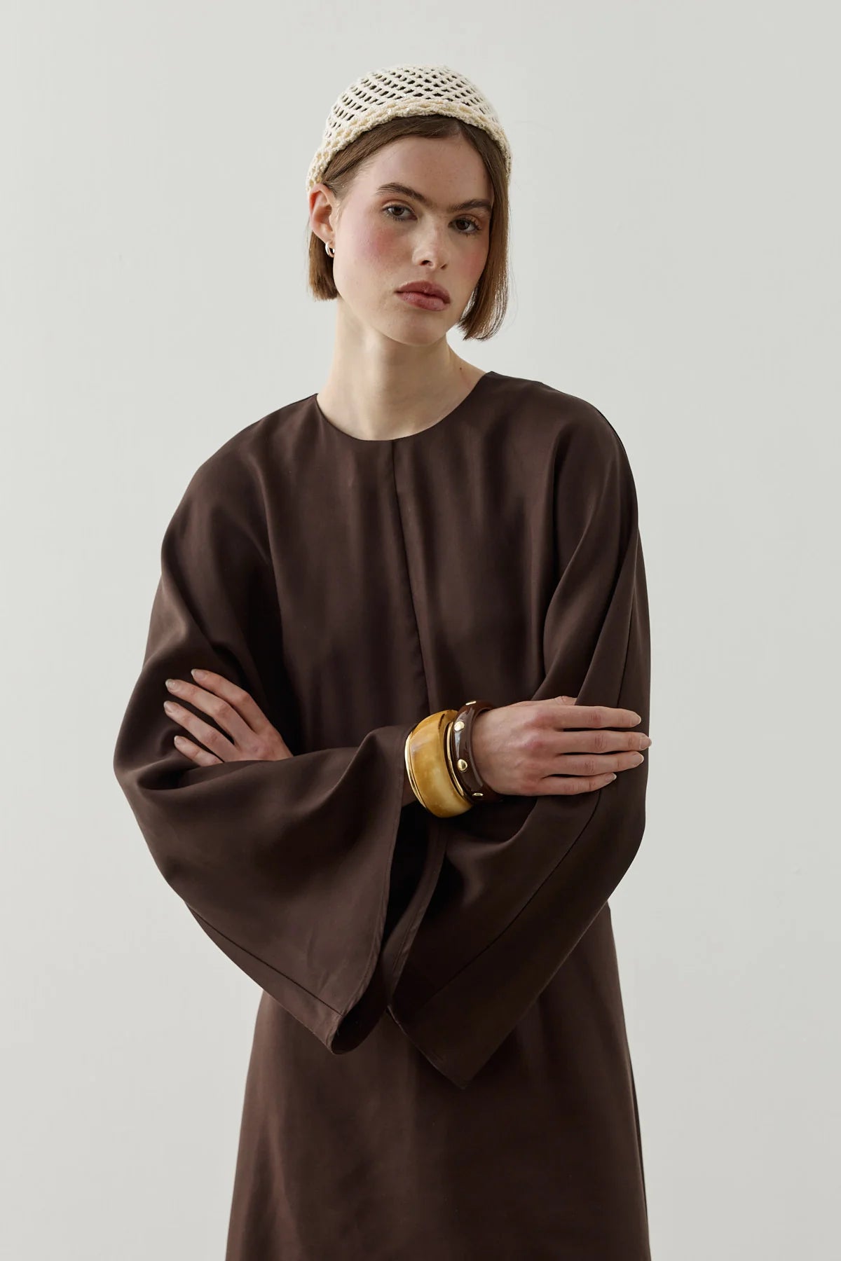 Back Tie Tencel Dress Brown