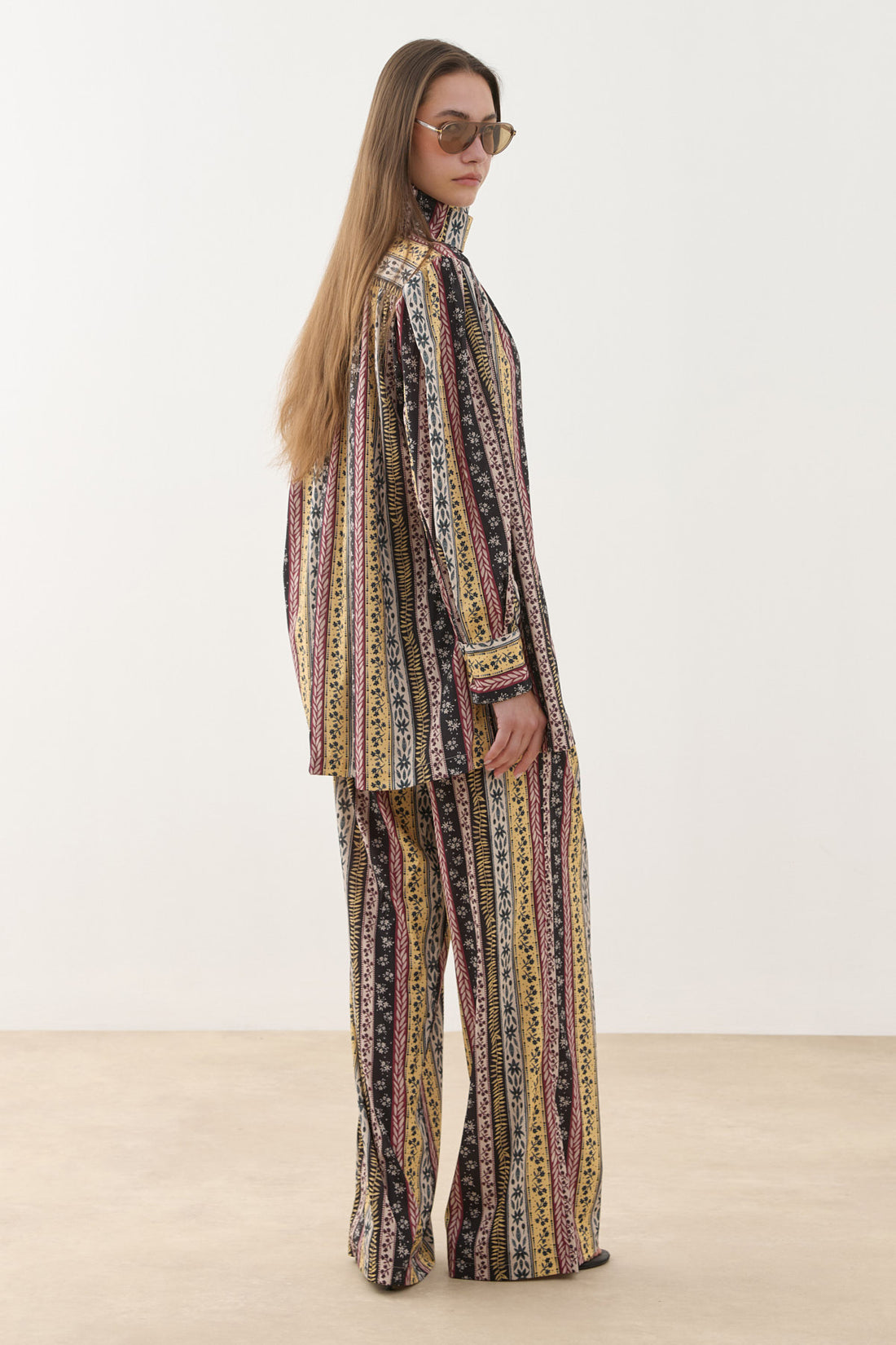 High Collar Patterned Set