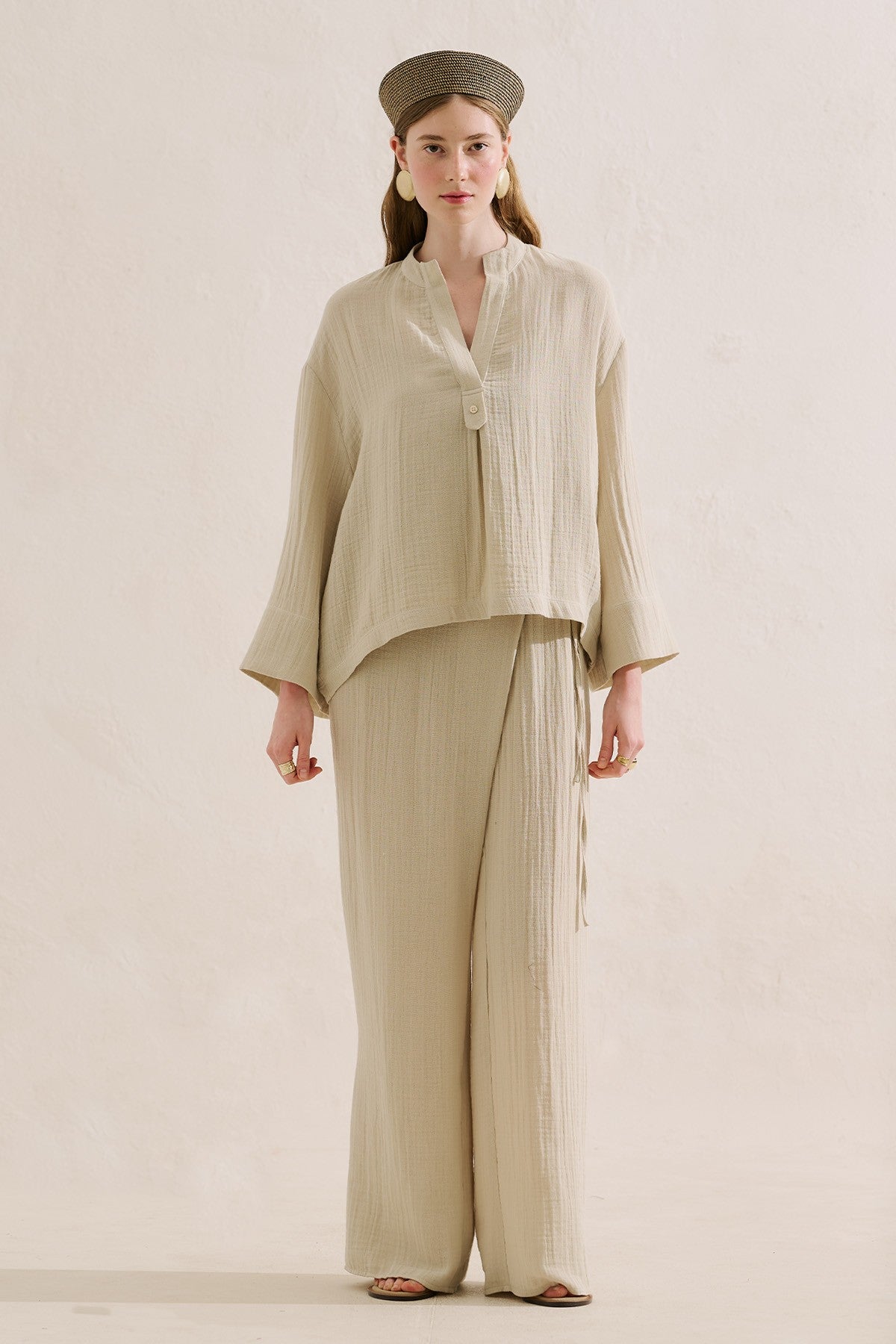 Muslin Wide-Sleeve Blouse Sand