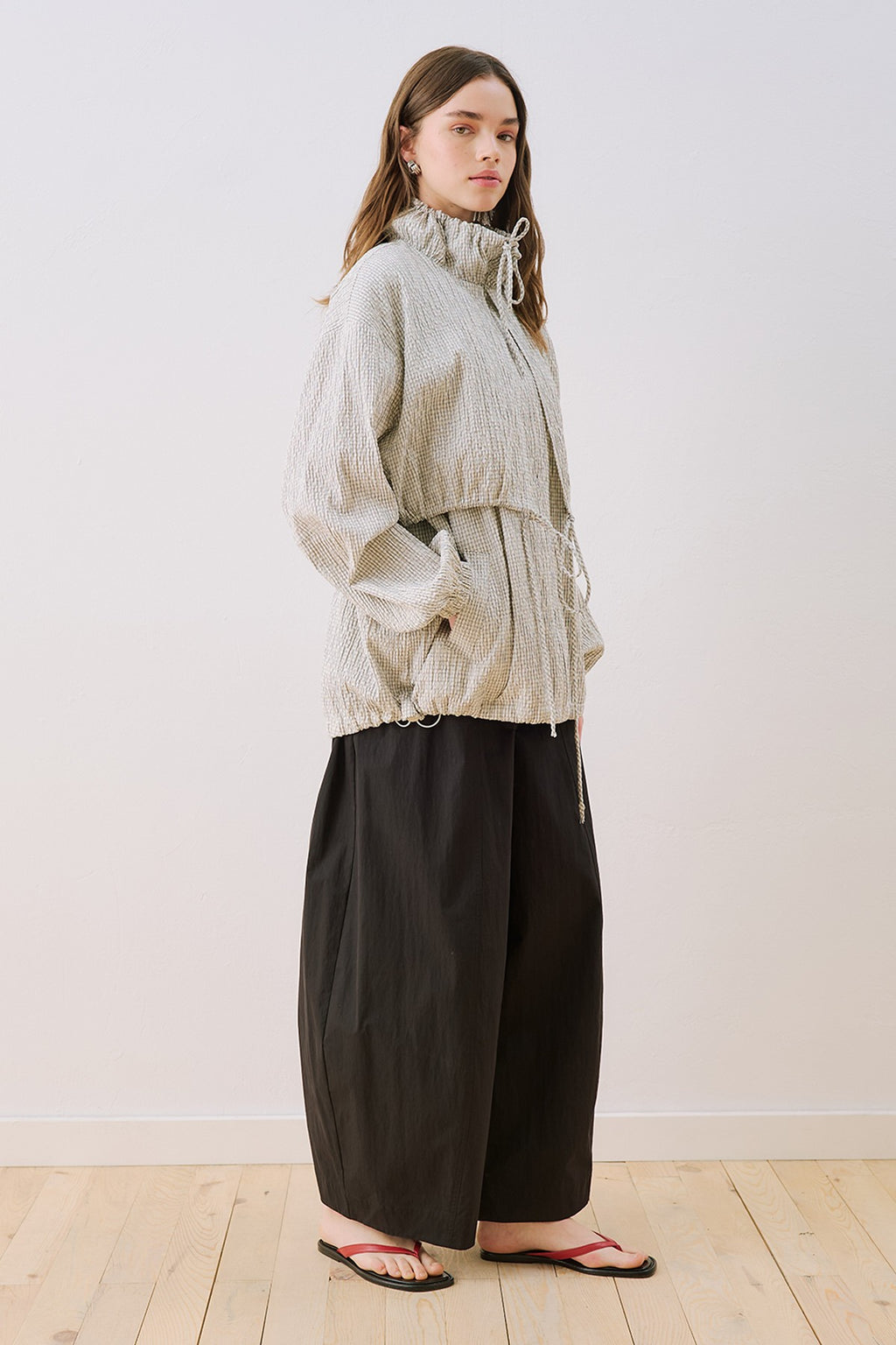 Plaid Gathered-Detail Jacket
