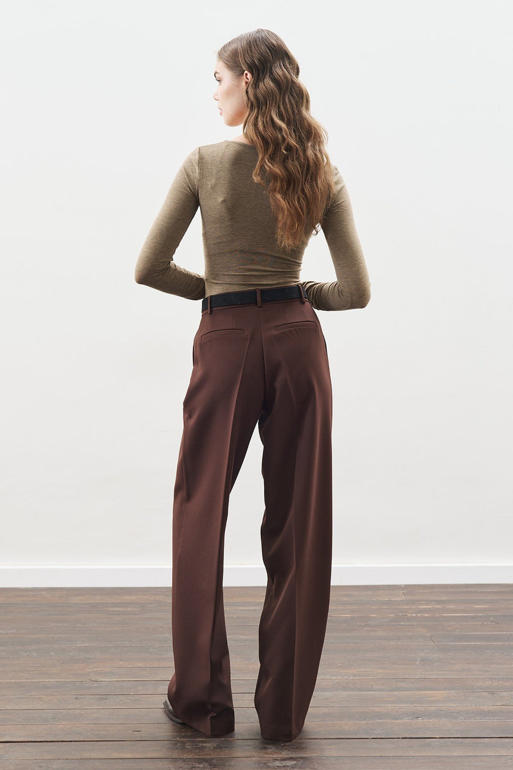 Long-Length Straight-Leg Pants Brown