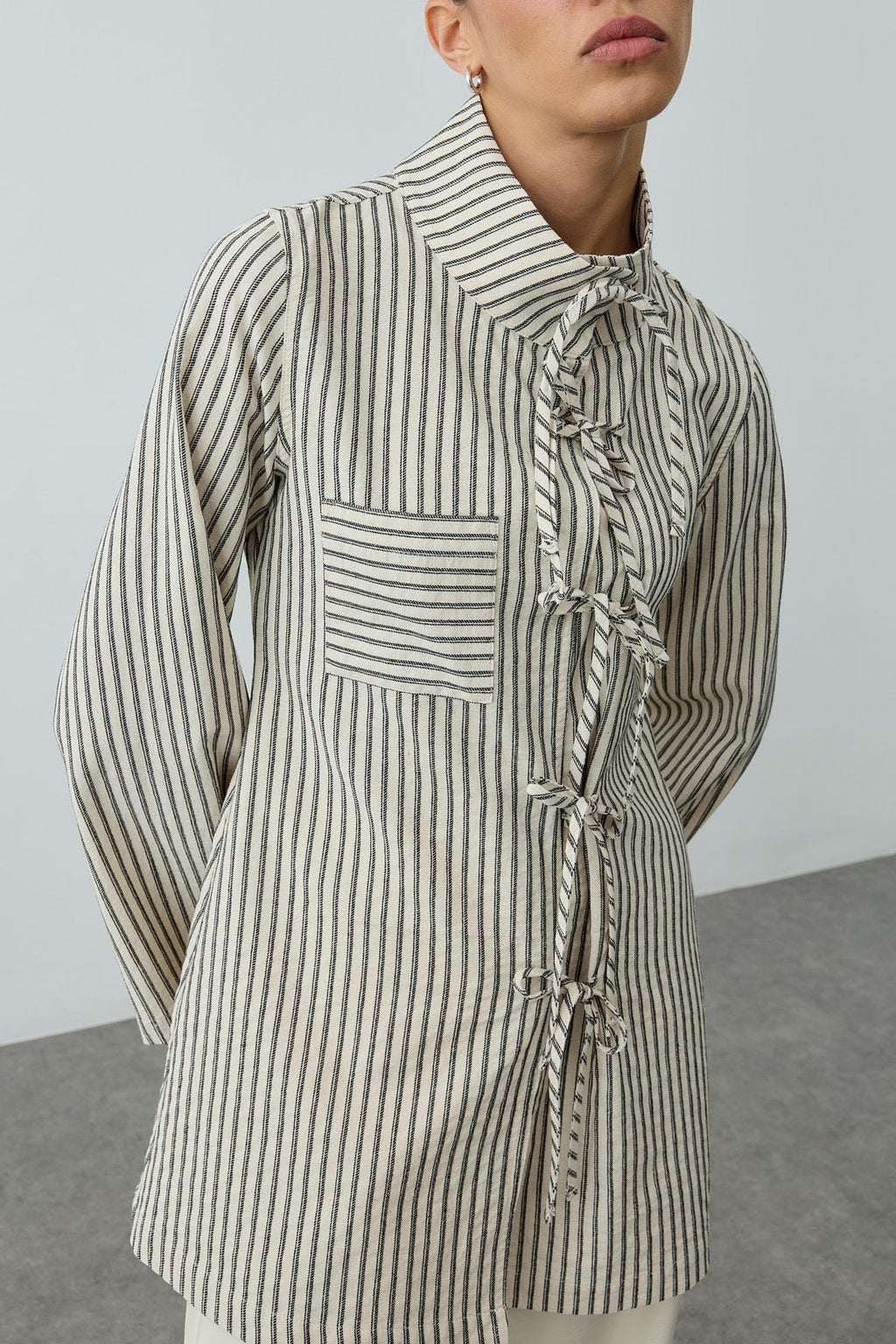 Striped Tie-Front Shirt Natural