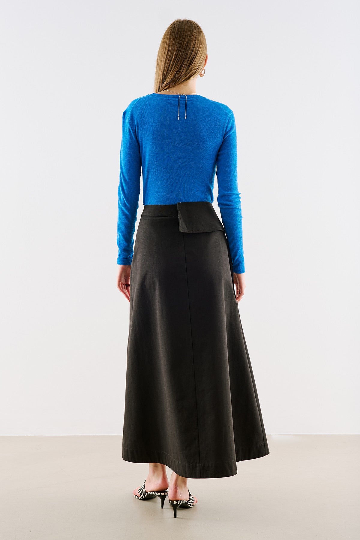 Wrap-Style Button-Detail Skirt Black