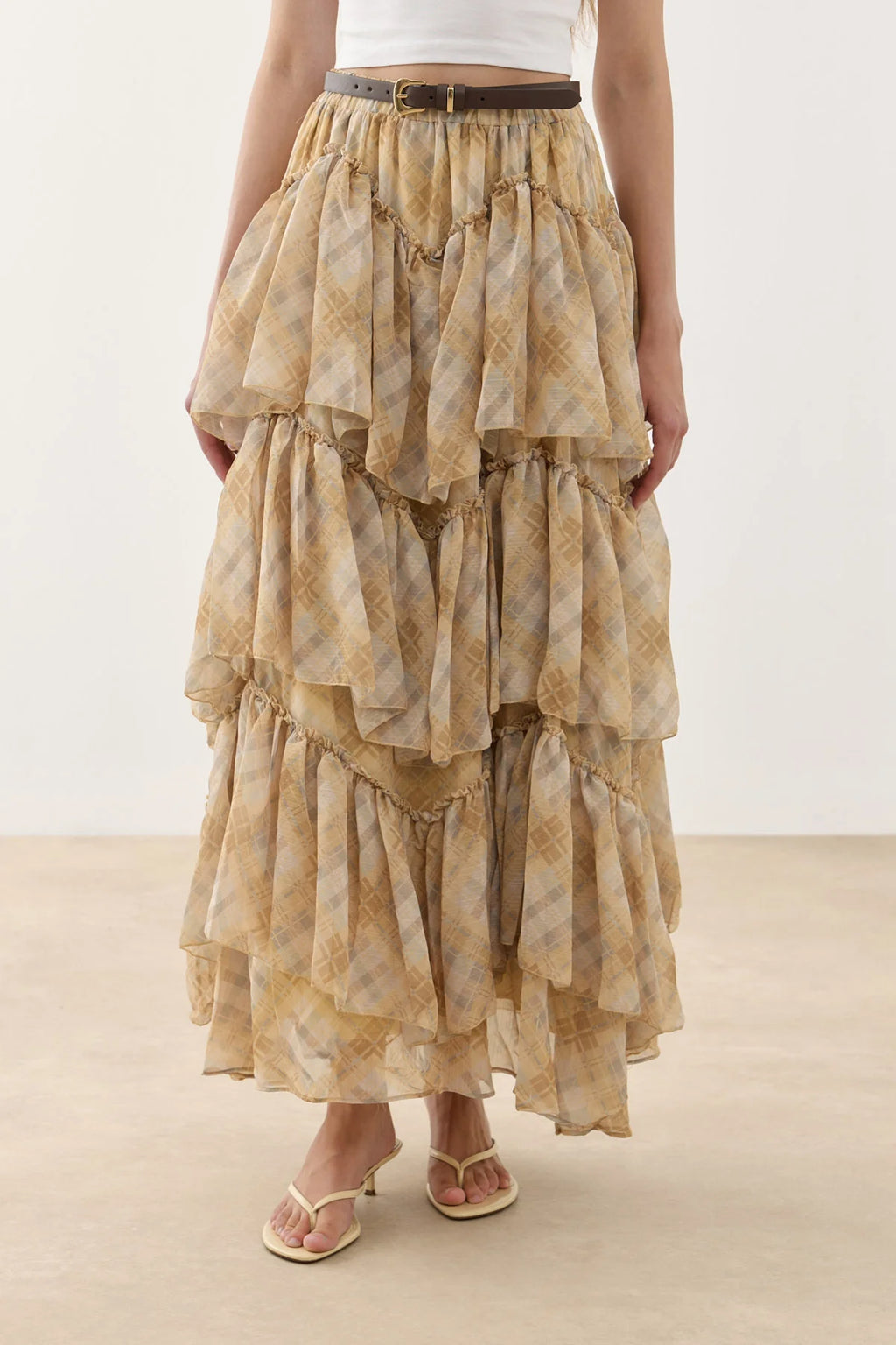 Multi-Panel Plaid Skirt Yellow