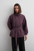 Stand-Collar Mid-Length Trench Coat Plum