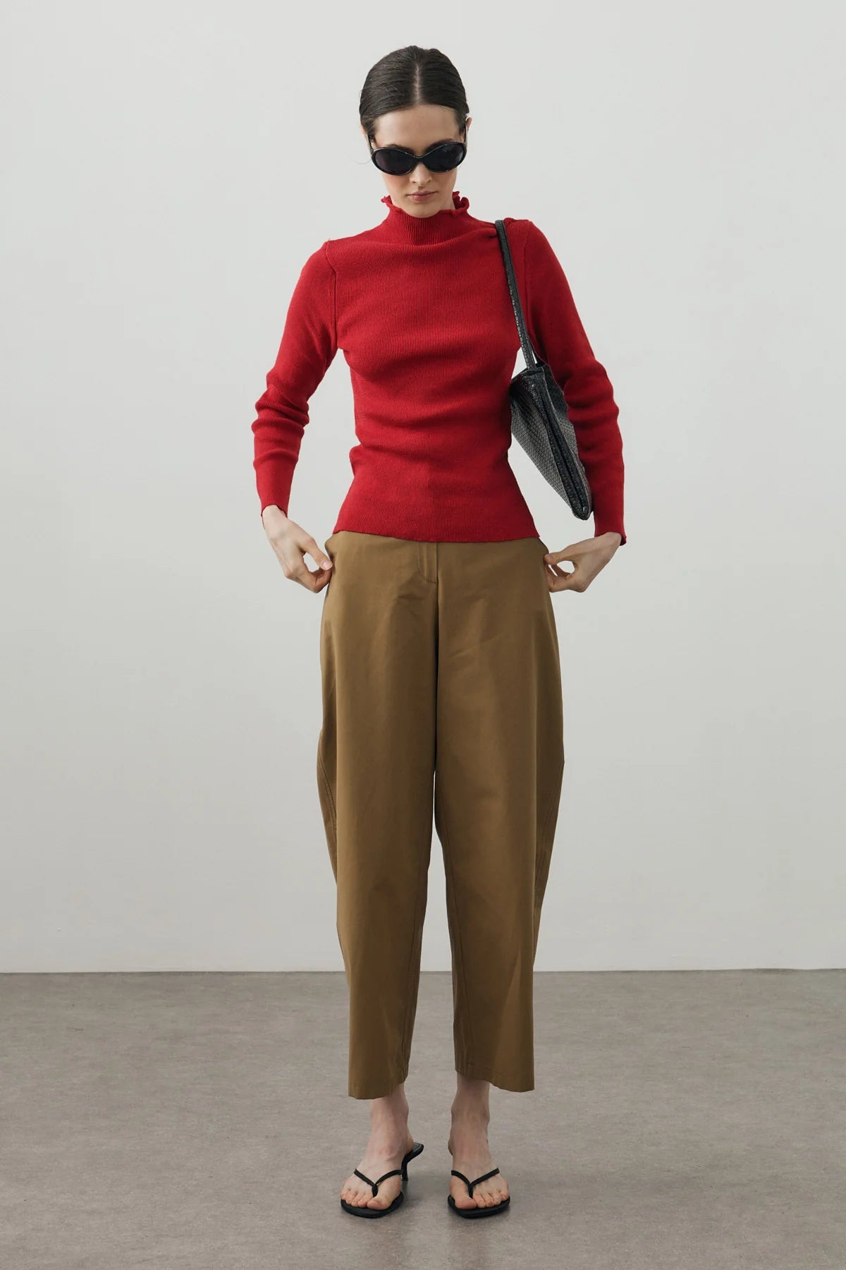 Fine-Ribbed Cotton Knit Bodysuit Red
