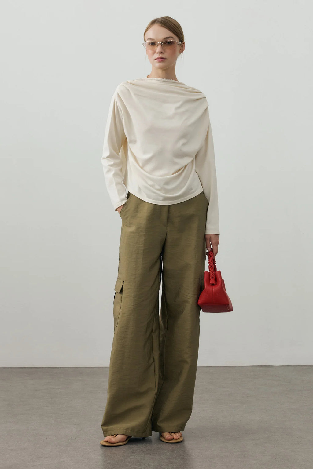 Draped Lightweight Knit Top White