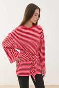 Scarf Striped Long Sleeve Cotton
T-Shirt Red