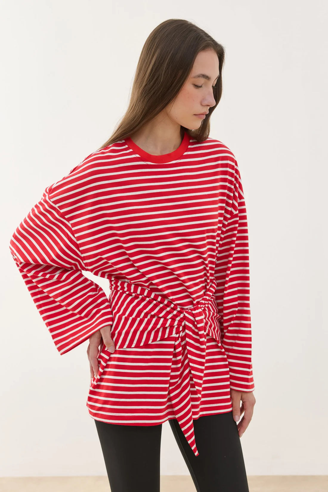 Scarf Striped Long Sleeve Cotton
T-Shirt Red