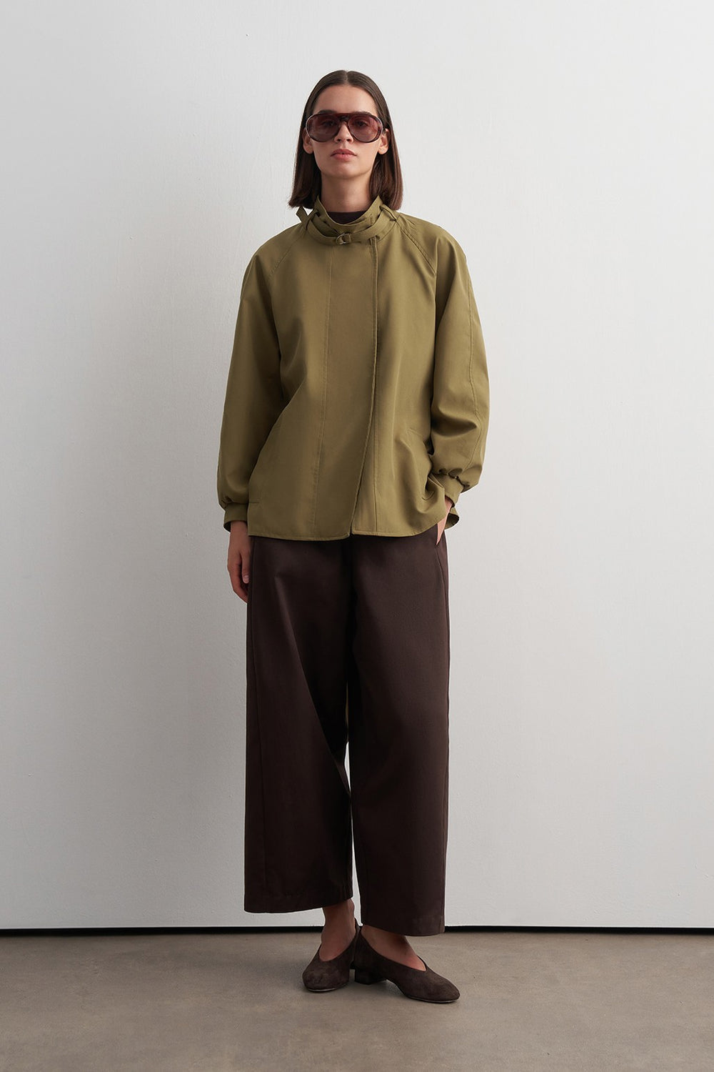 Stand-Collar Mid-Length Trench Coat