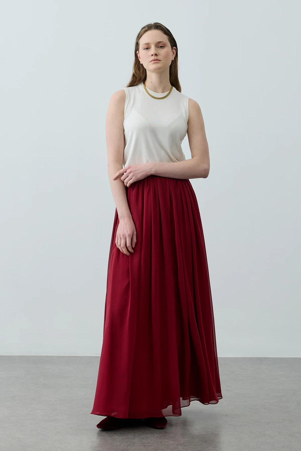 Gathered Draped Maxi Skirt Red