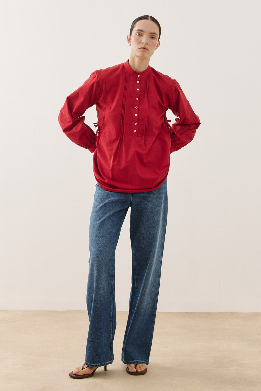 Pleated Cotton Shirt Red