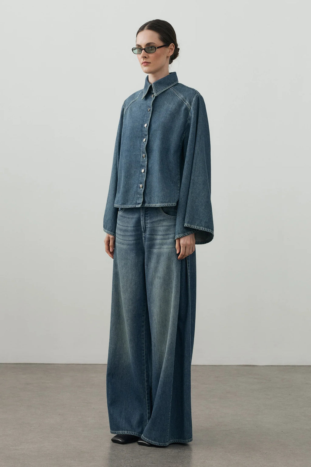 Wide-Sleeve Denim Shirt