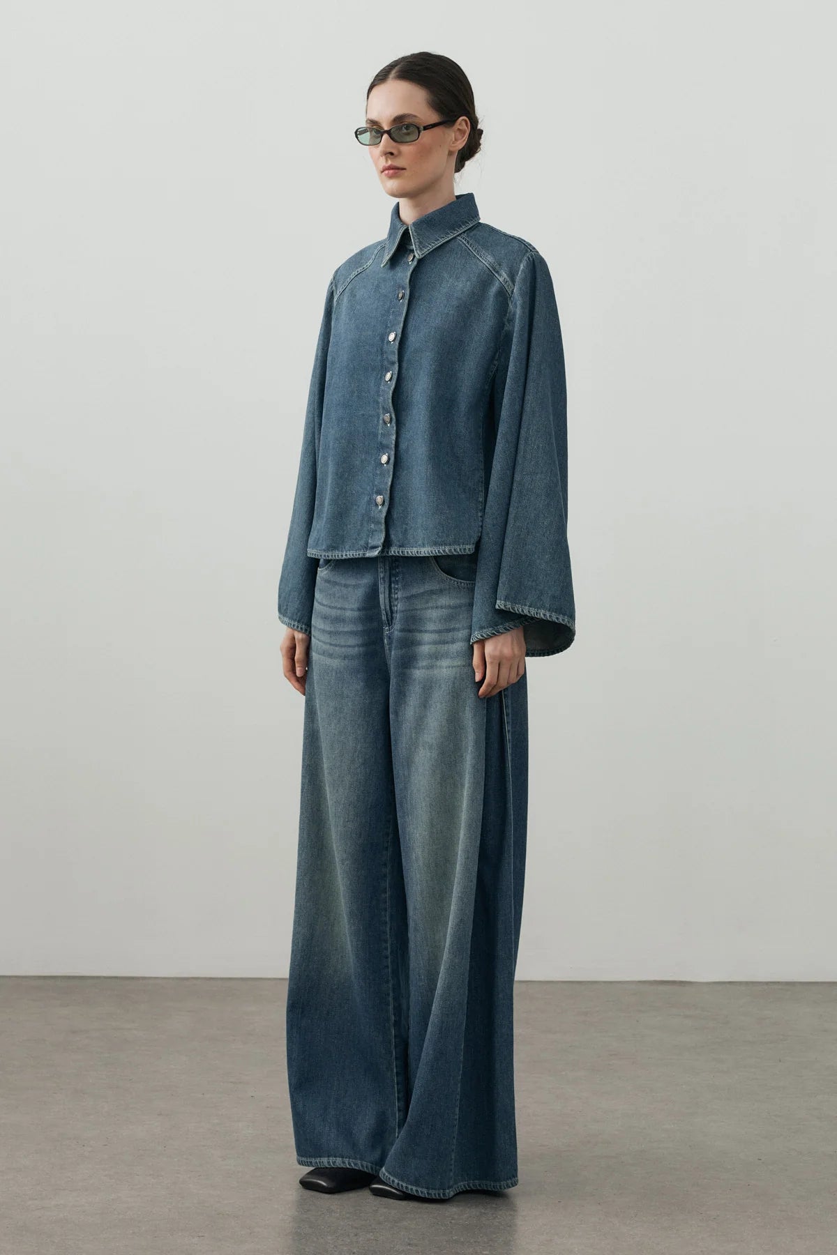 Wide-Sleeve Denim Shirt