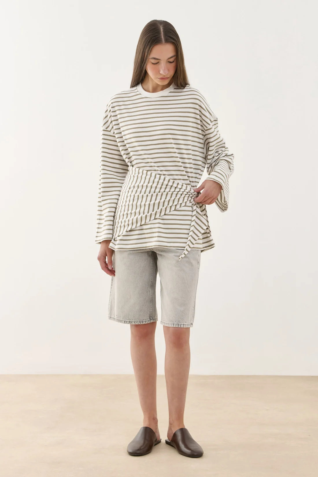 Scarf Striped Long Sleeve Cotton
T-Shirt