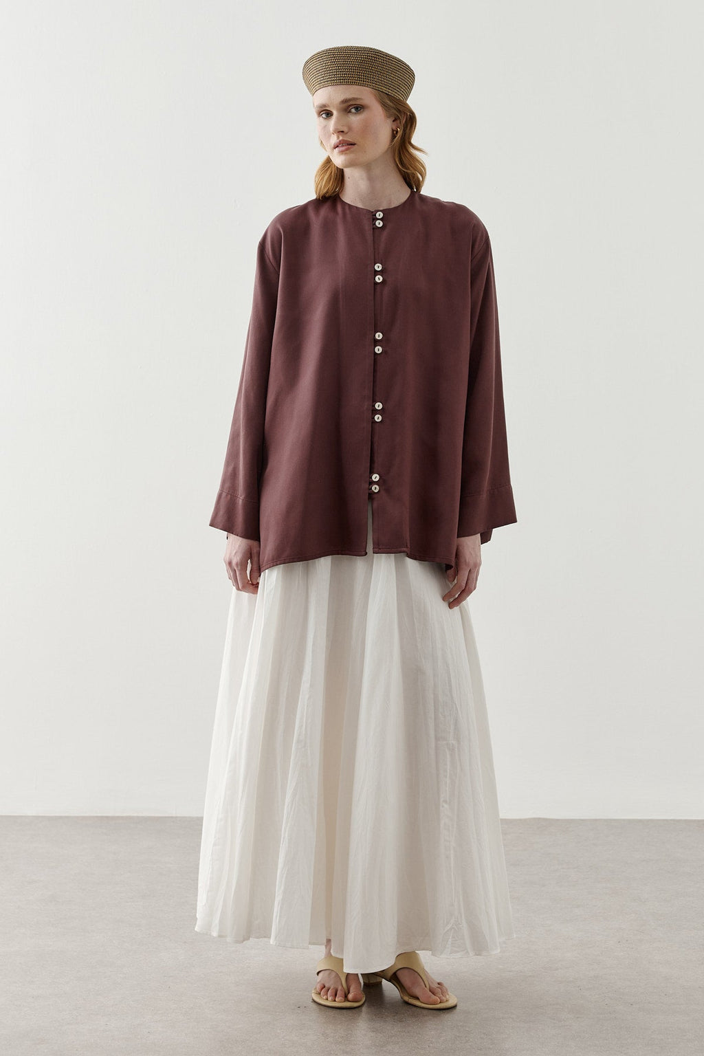 Tencel Tab-Detail Shirt Plum