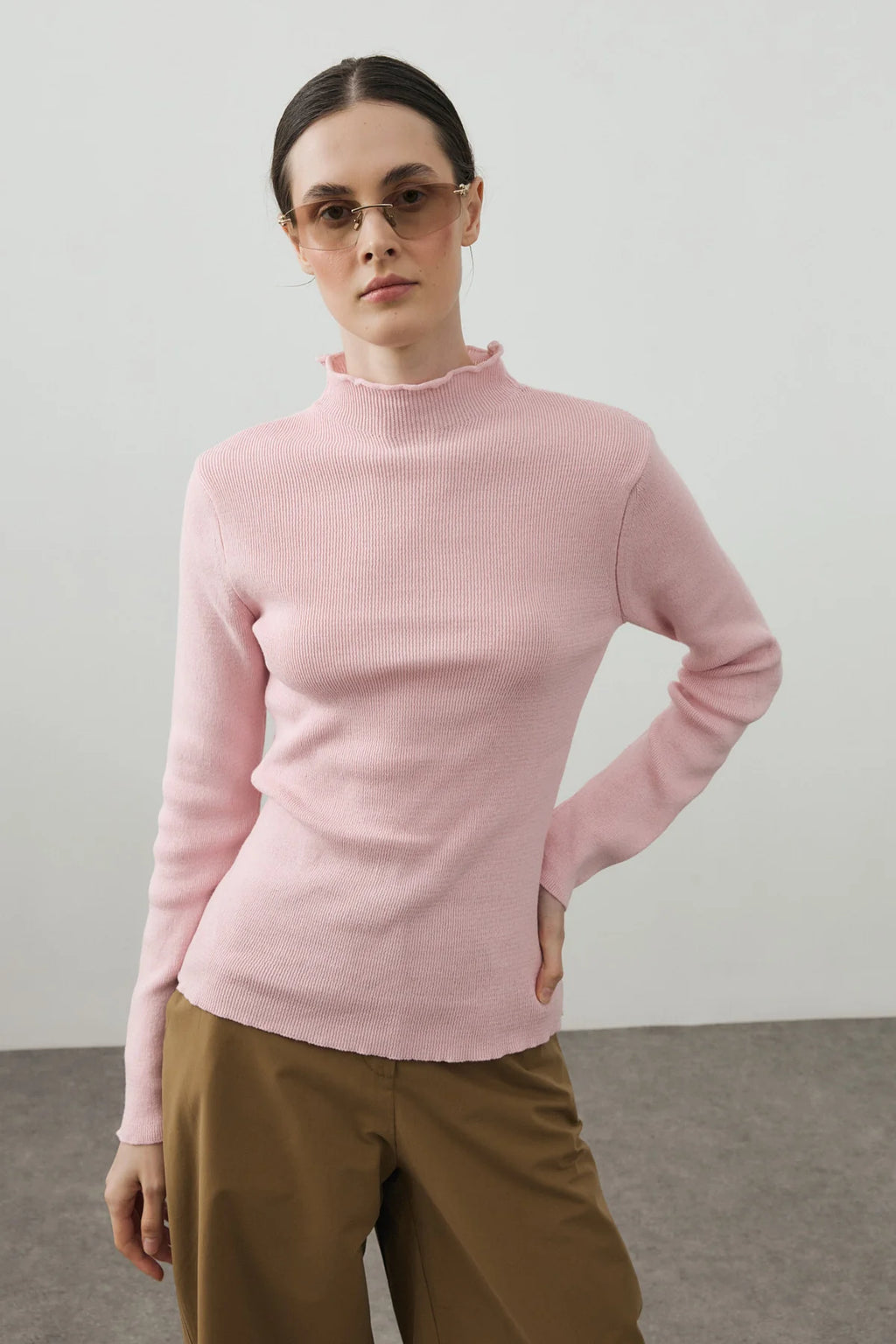 Fine-Ribbed Cotton Knit Bodysuit Pink