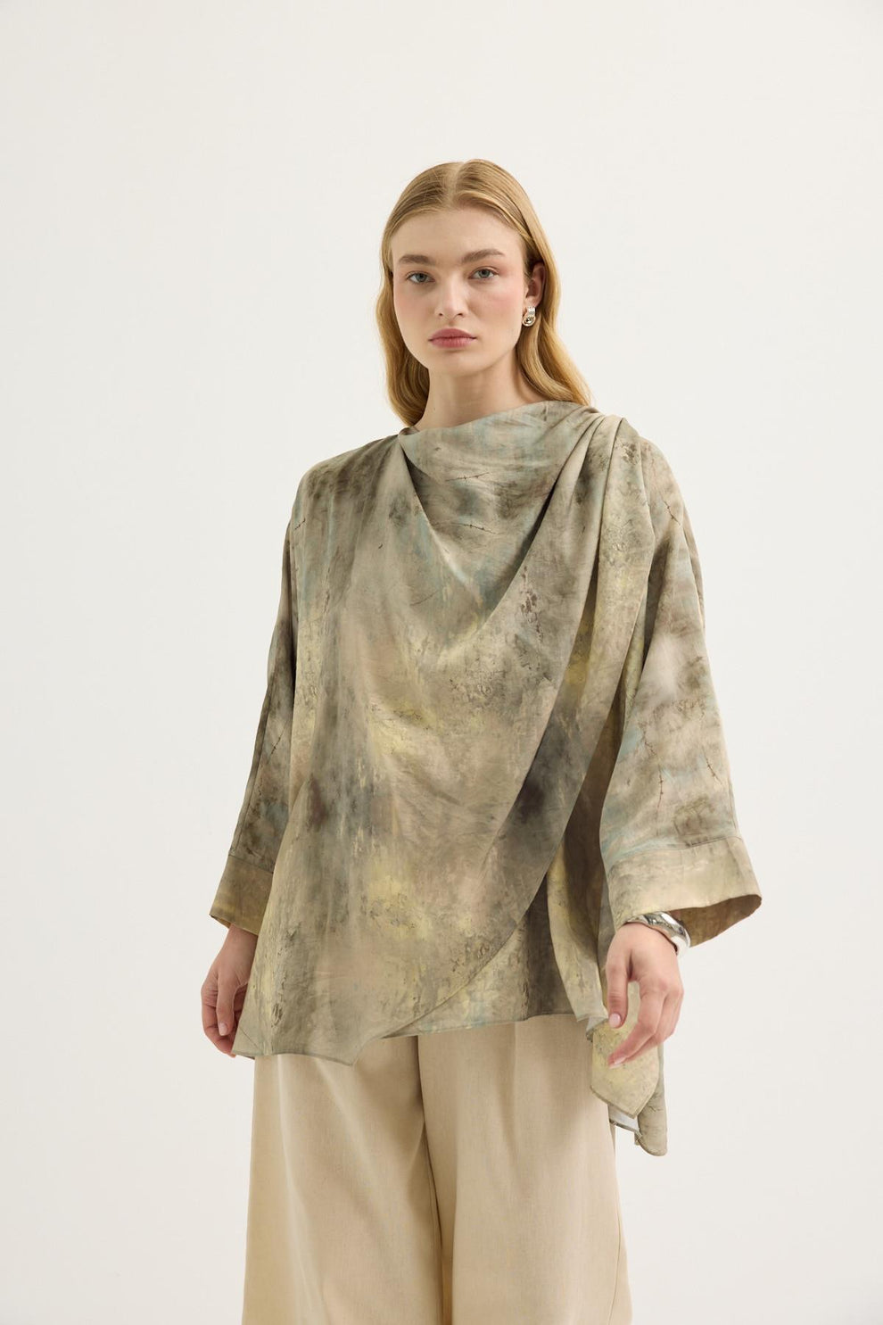 Shawl Collar Patterned Tunic Sage
