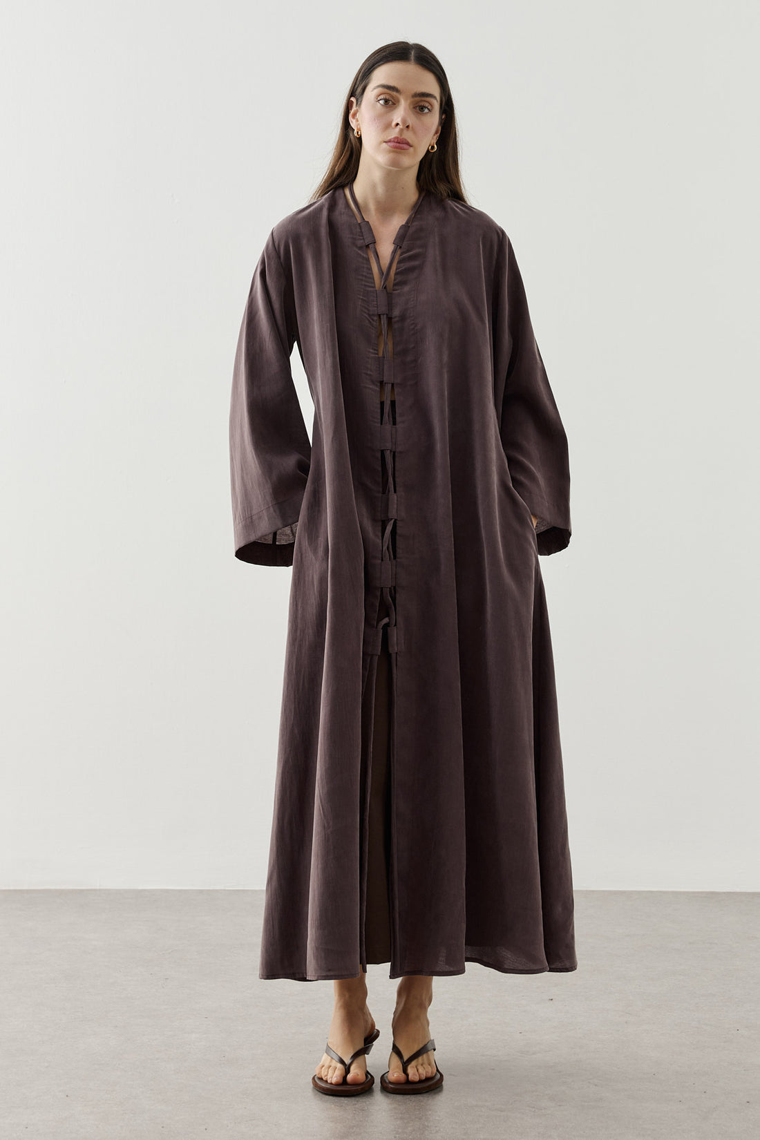 Wide Belt-Loop Kimono Brown