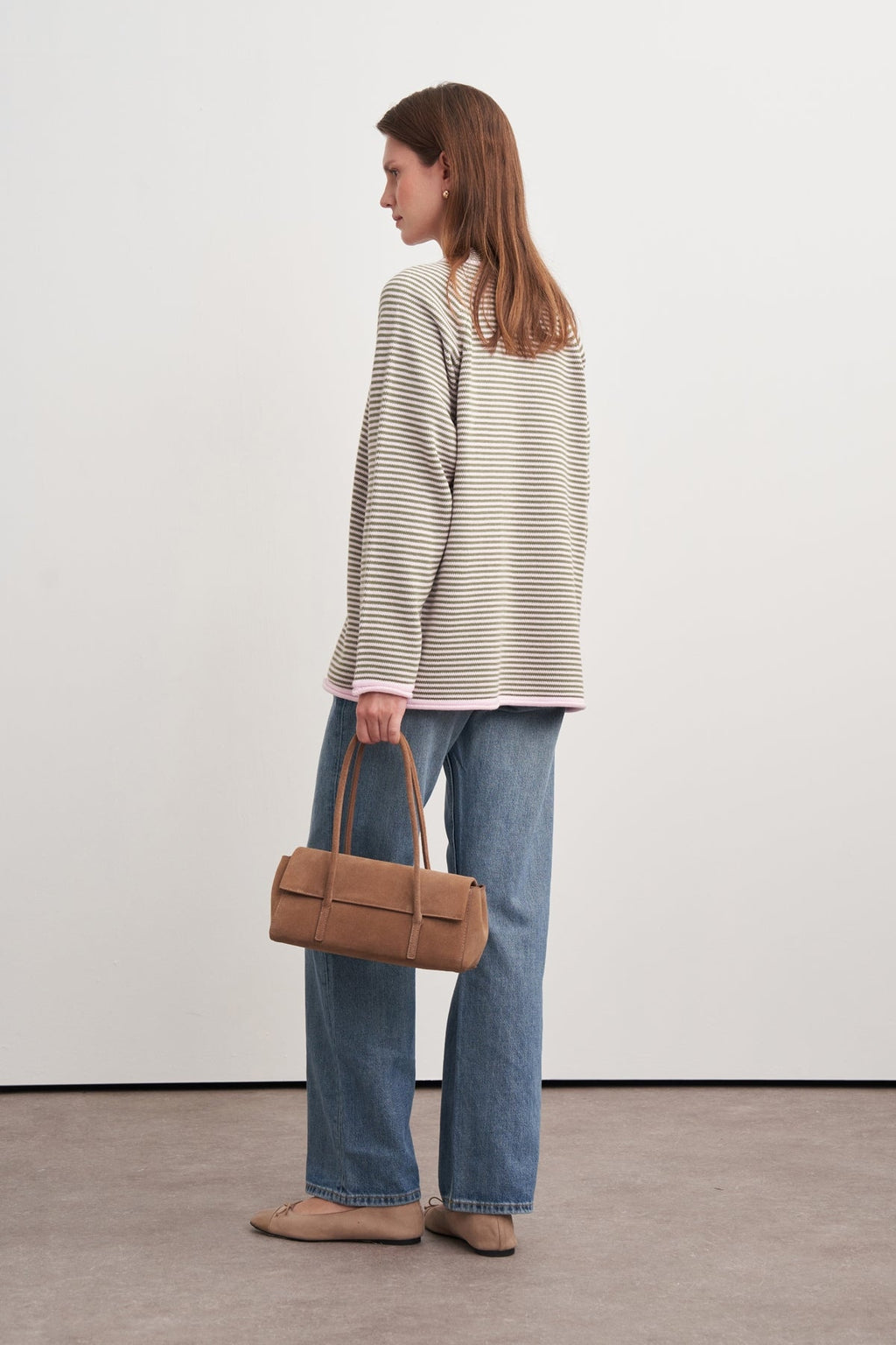 Fine-Striped Acrylic Knit Sweater Pink & Light Green