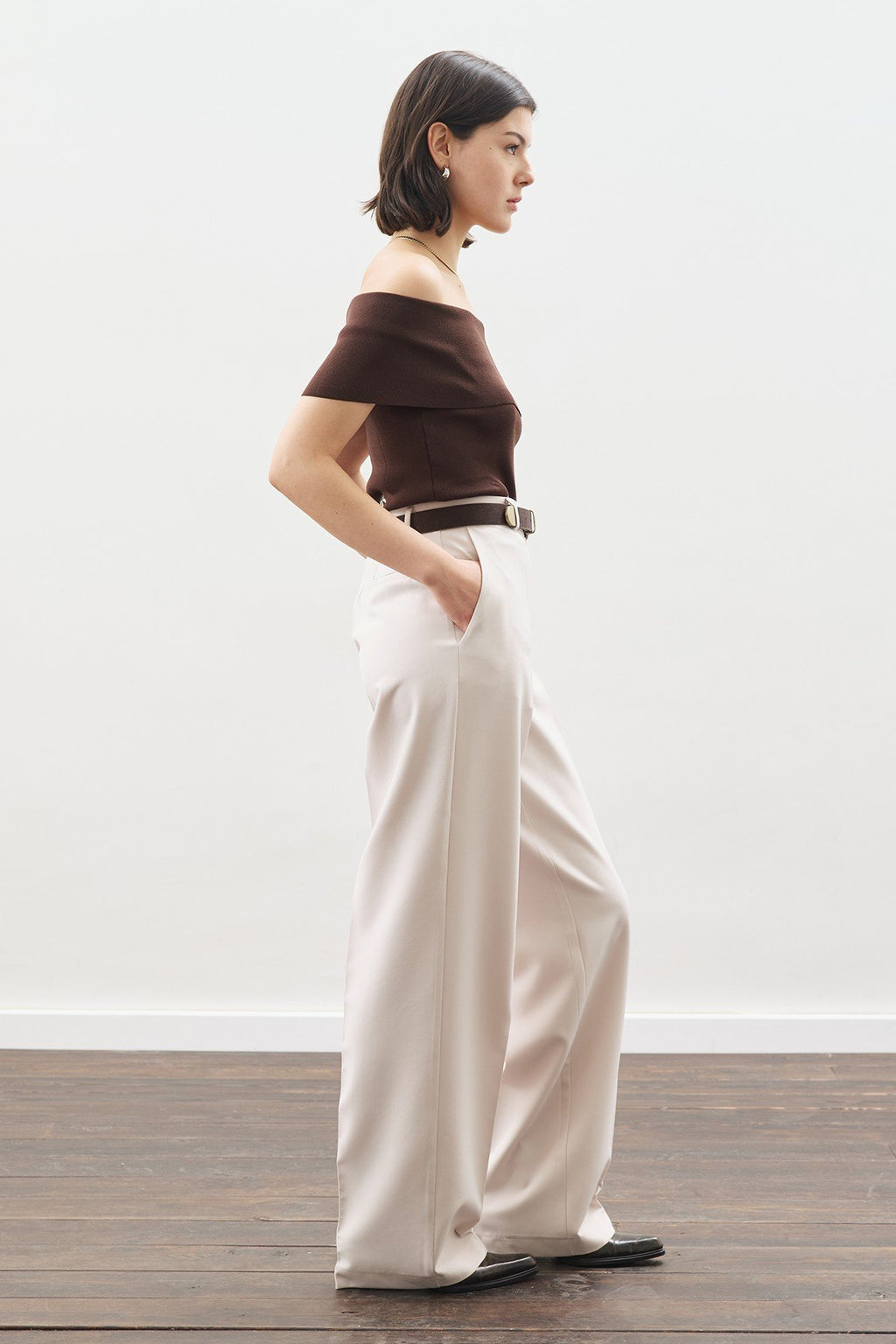 Long-Length Straight-Leg Pants Light Beige
