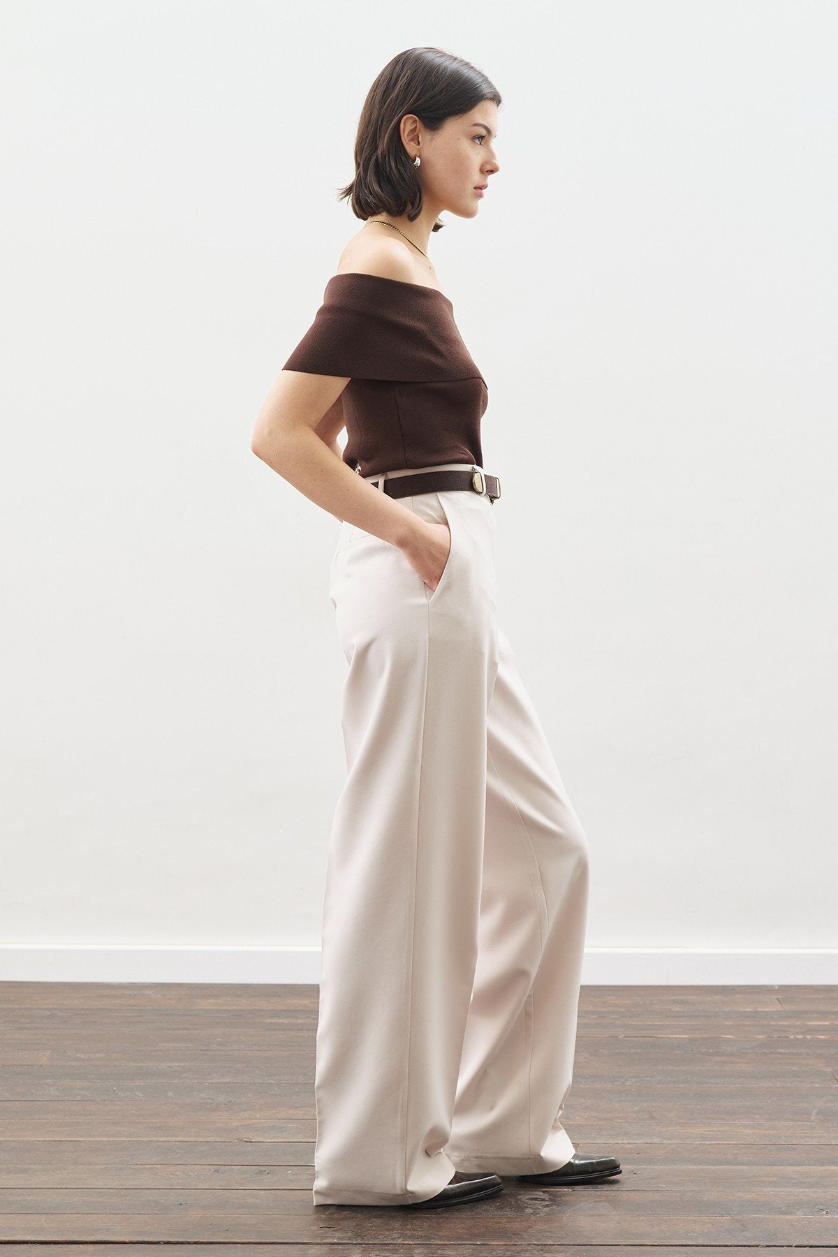 Long-Length Straight-Leg Pants Light Beige