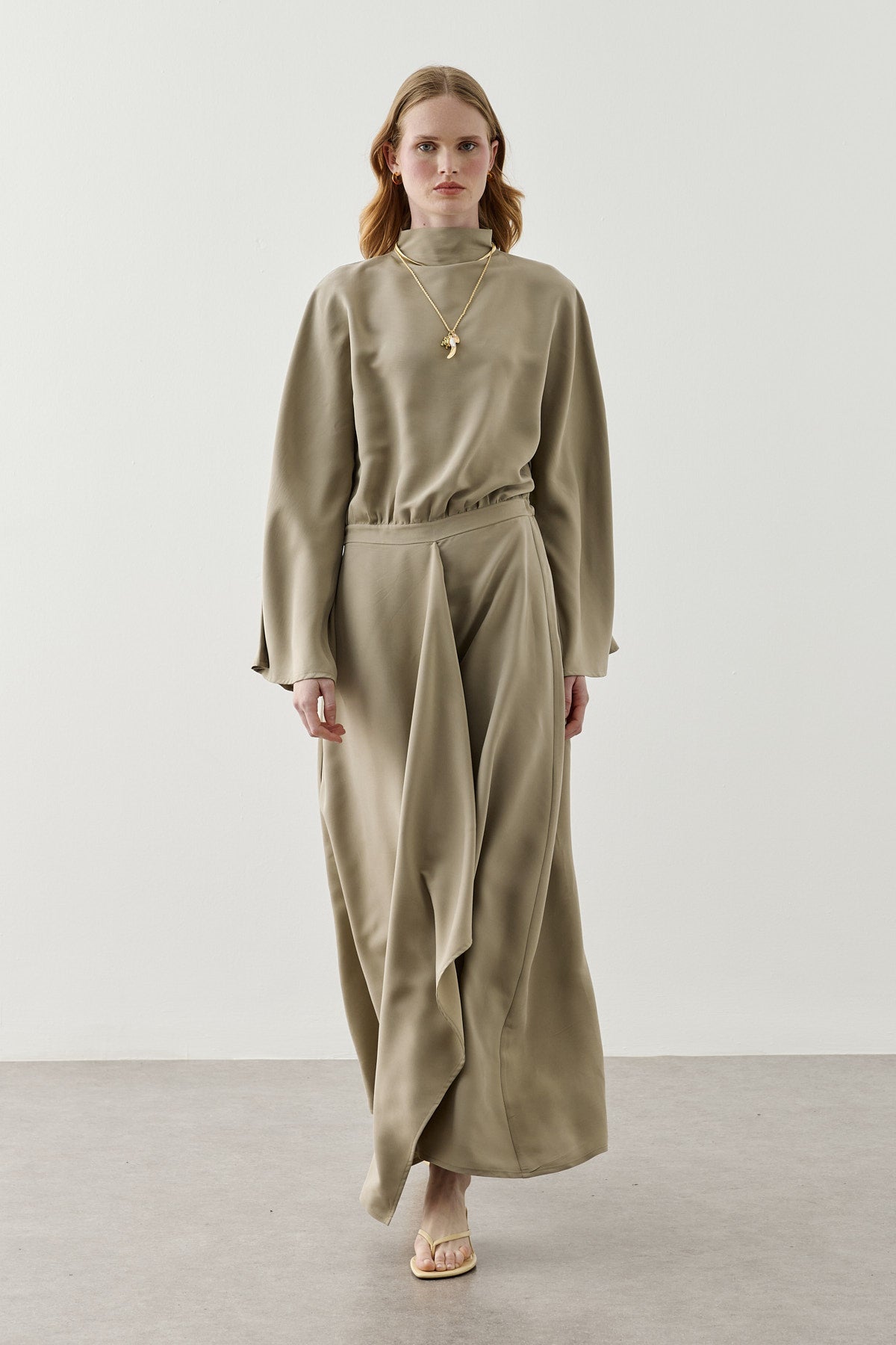 Front Panelled Tencel Dress Olive