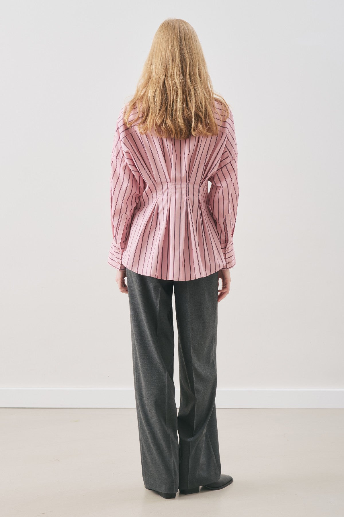 Pleated-Detail Shirt Pink Striped