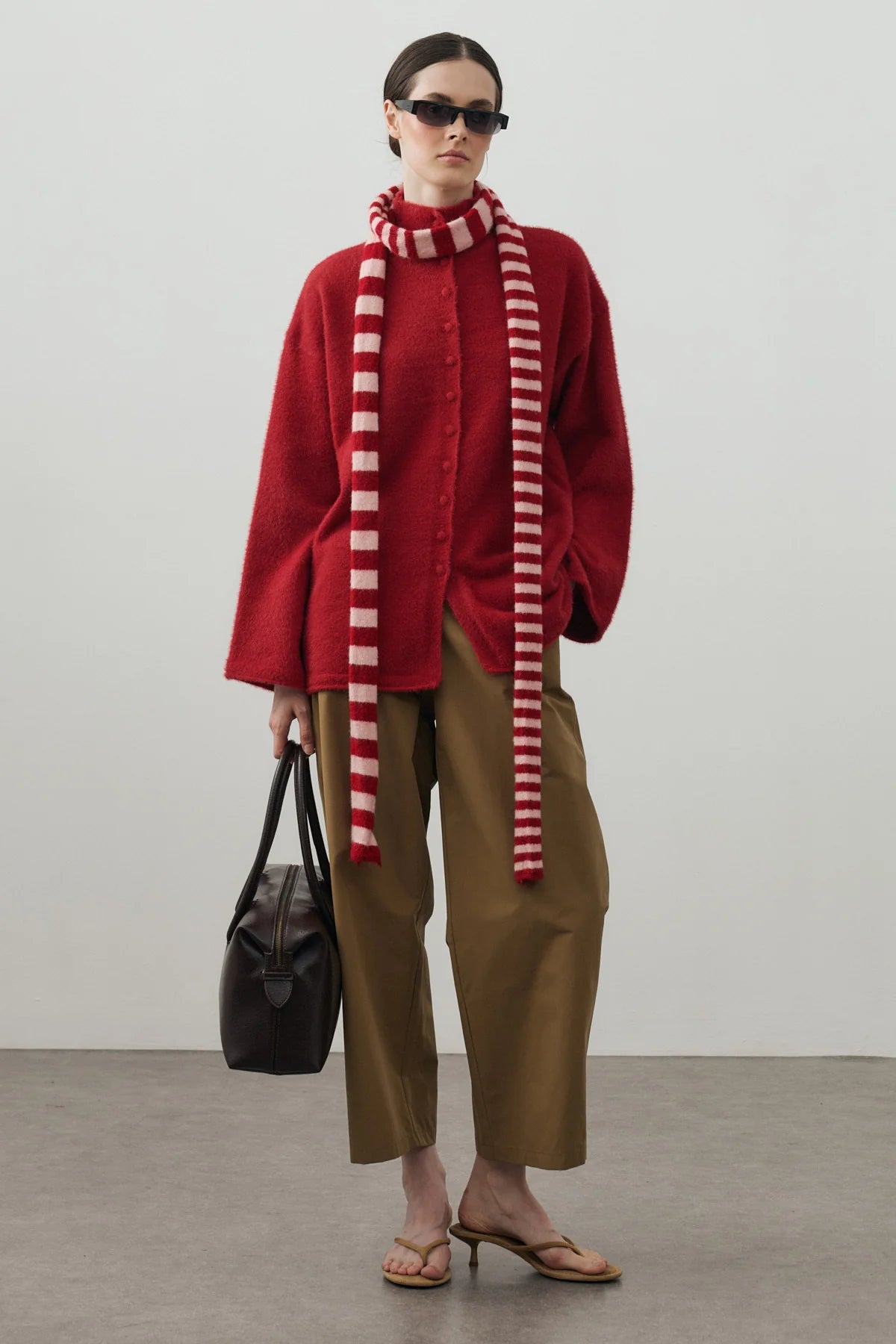 Striped Slim Scarf Pink And Red