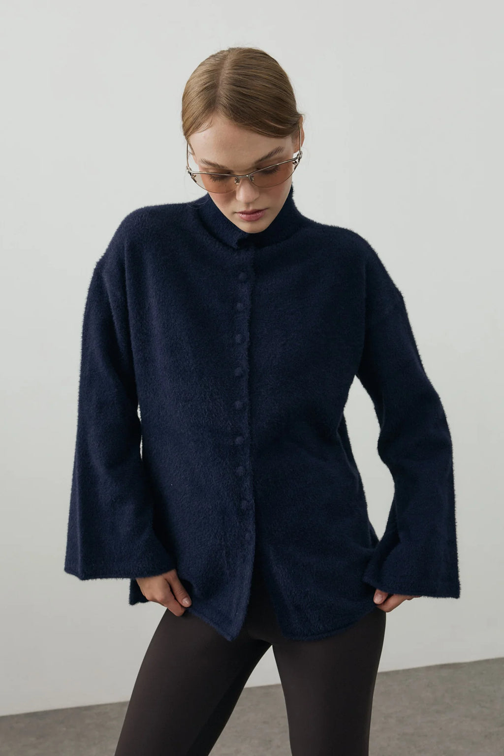 Multi-Button Soft Cardigan Navy
