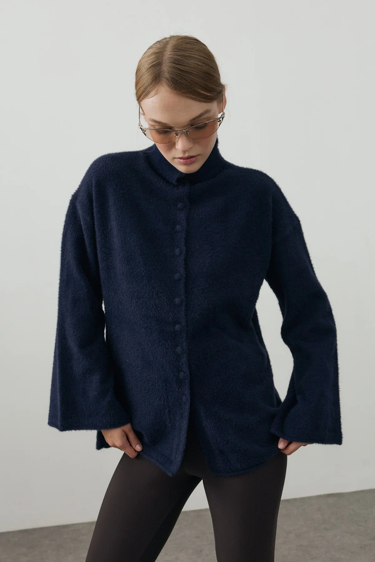 Multi-Button Soft Cardigan Navy
