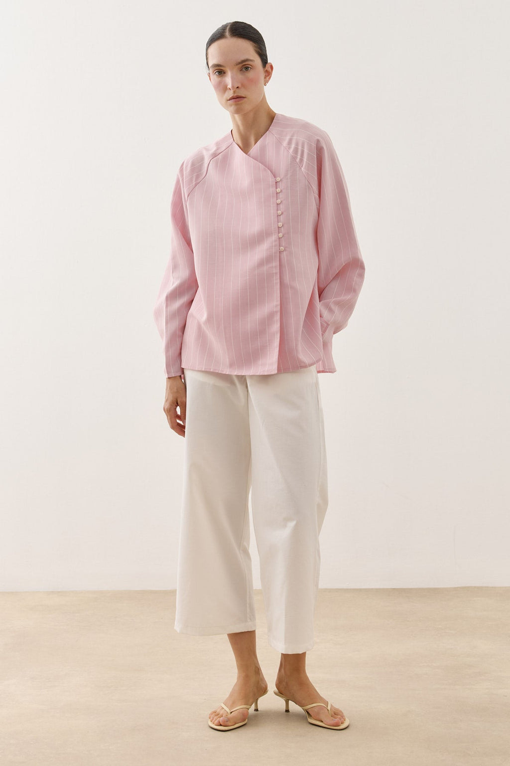 Striped Modal Kimono Shirt Pink