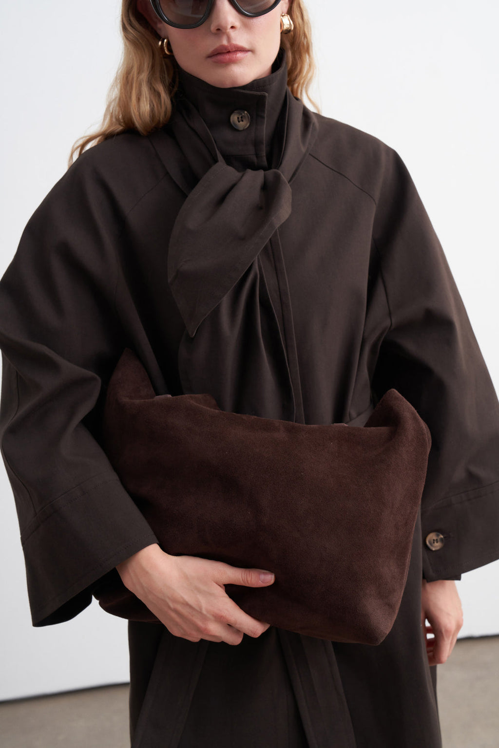 Premium Shawl-Detail Trench Coat Dark Brown