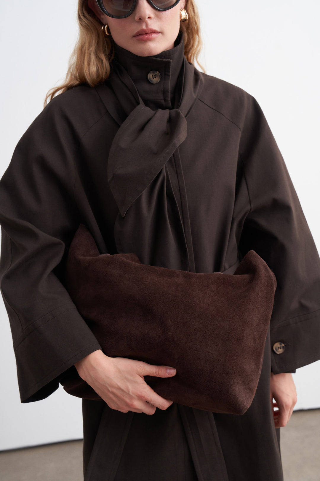 Premium Shawl-Detail Trench Coat Dark Brown