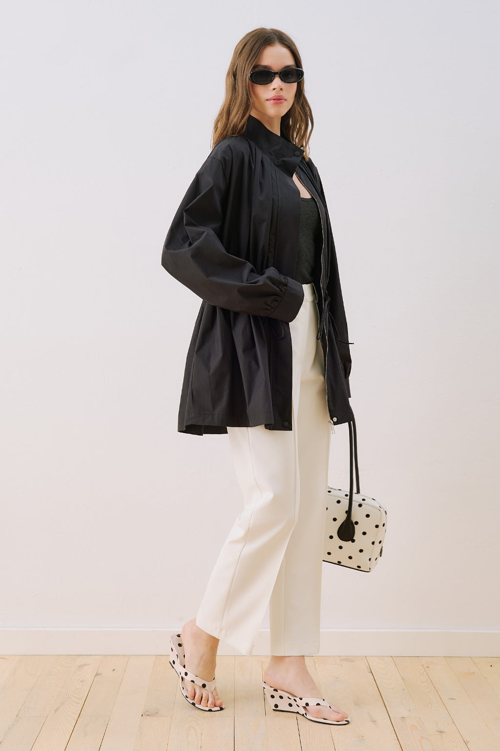 Dina Pleated-Detail Jacket Black