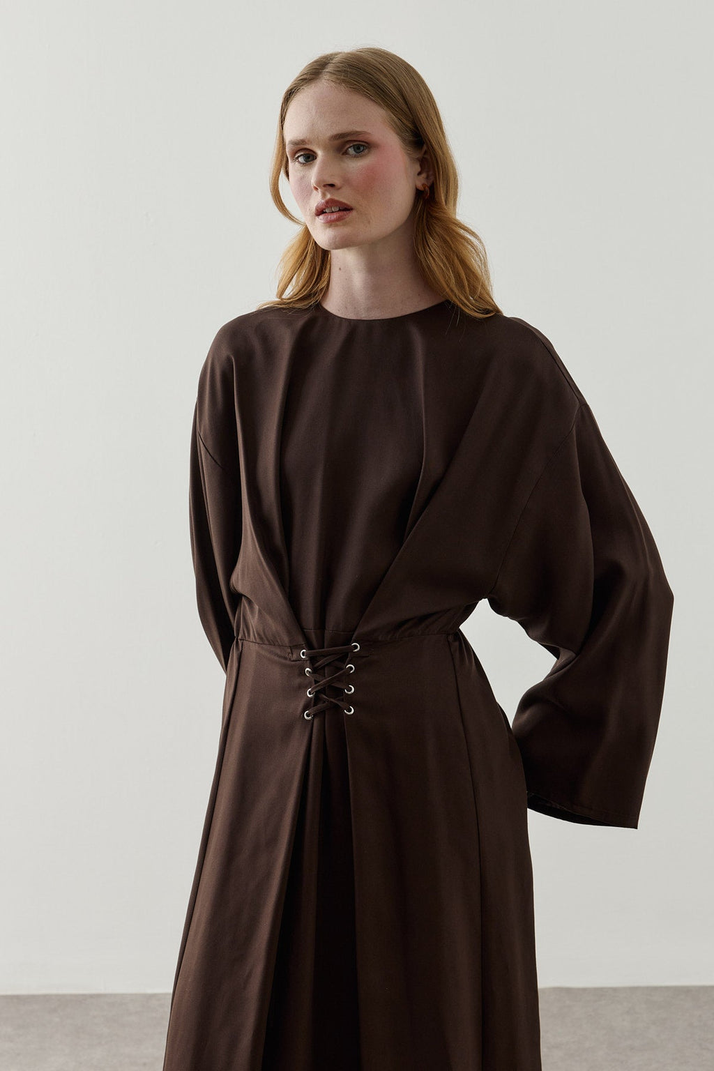 Eyelet-Detail Tencel Dress Brown