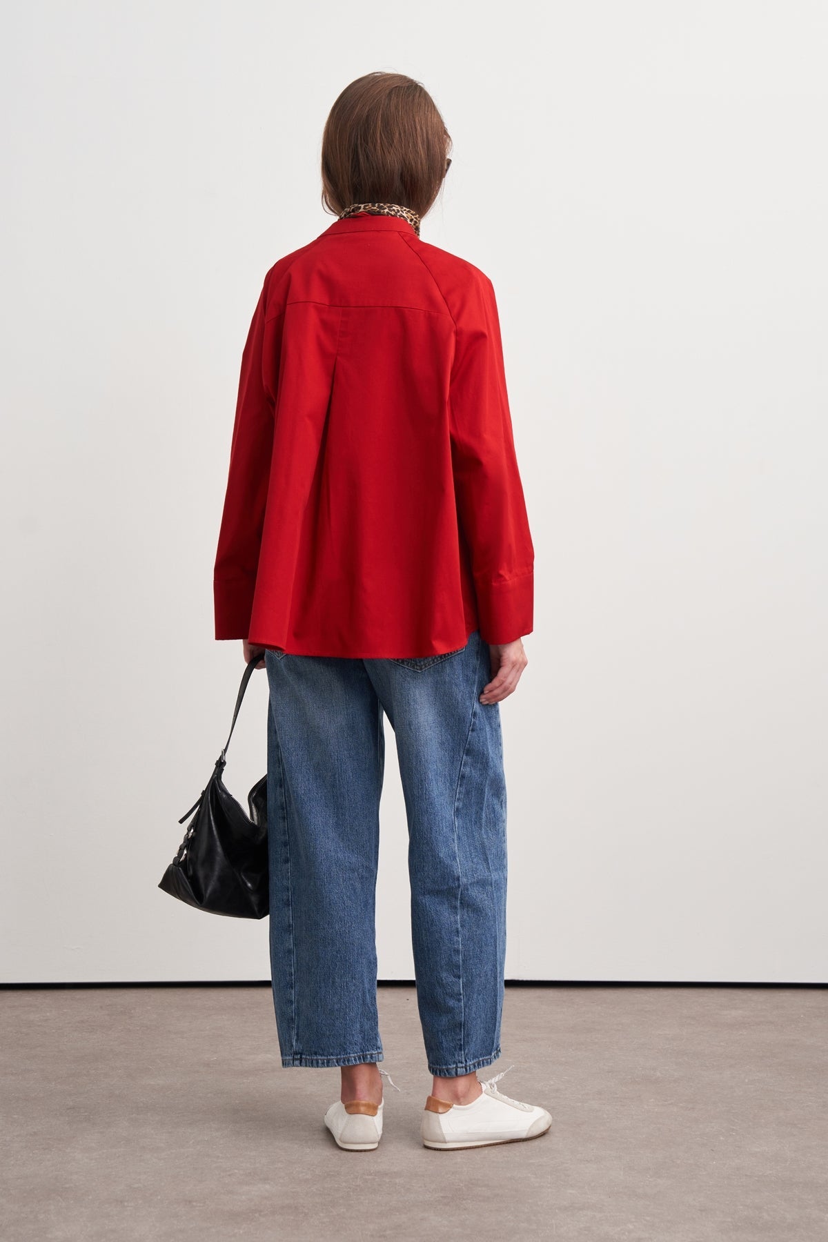 Gabardine Stand-Collar Trench Shirt Red
