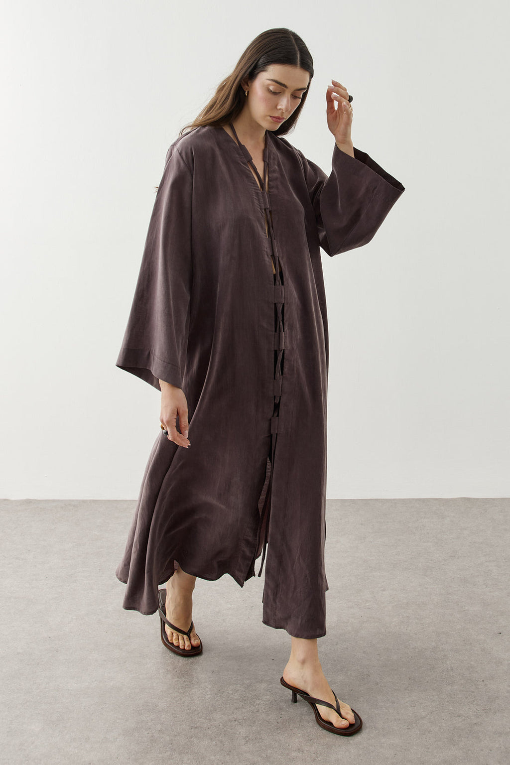 Wide Belt-Loop Kimono Brown